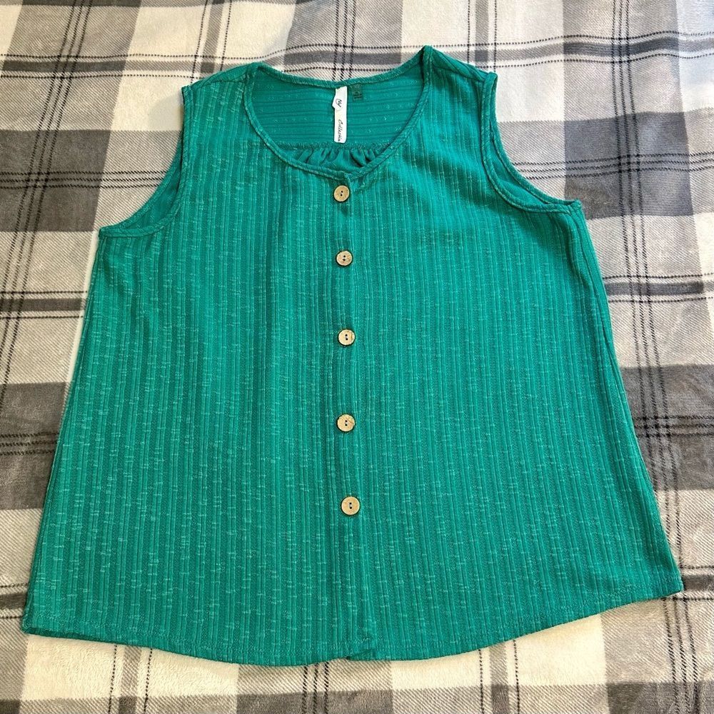 EUC Teal Green Button Up Tank Top, Size XL